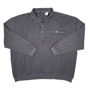 LD Sport International Men 3X Charcoal Gray Textured Grid Long Sleeve Polo Shirt